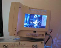 CRT screen with etch, blue LEDs