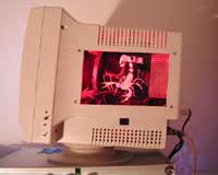 CRT screen with etch, red LEDs
